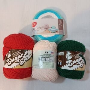 Bundle Of 4 Cotton Yarns: Lili Sugar'n Crem& Red Heart Amigurumi